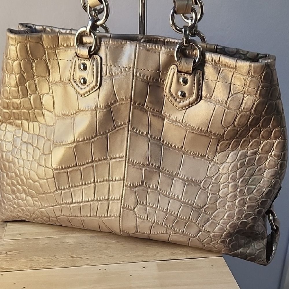 Coach Metallic Croc-Embossed Tote and Pouch Set - Picture 6 of 15